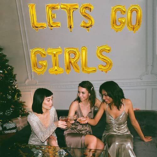 Банер с въздушно топка за момичета Let 's Go за моминско парти, Украси за булчински душ (Златен 16 инча) Банер