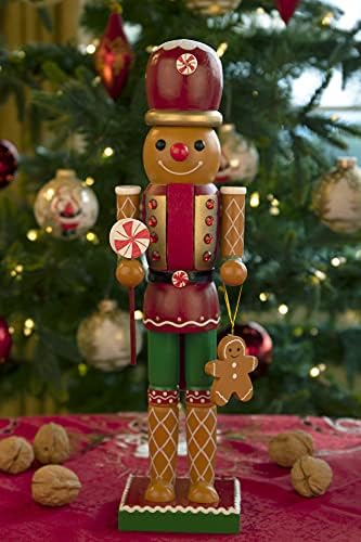 Традиционна дървена Лешникотрошачката Deli Creations Gingerbread 12 Инча, Празничен Коледен Декор за Рафтове