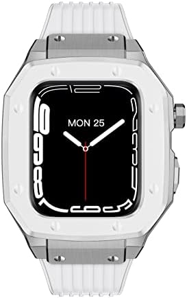 Корпус часа от сплав AZANU Каишка за Apple Watch Band Series 7 45 мм Луксозен Метален Гума комплект за промяна