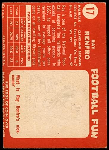 1958 Topps 17 Рей Ренфро Cleveland Browns-FB (Футболна карта) Карта Дина 2 - ДОБРИ Брауны-FB
