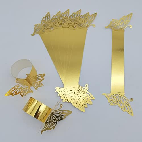 Wlirantim Златни Пръстени за салфетки хартия с пеперуди, пакет от 100 броя, Държач за Хартиени Салфетки от фолио 3D Лазерно Рязане, за Еднократна употреба Пръстени за Салф?
