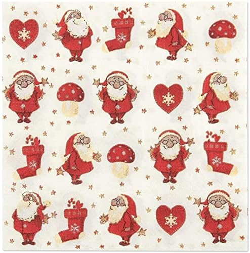 Хартиени салфетки Дядо Коледа, за Коледните празници (6,5 x 6,5 инча, 100 опаковки)