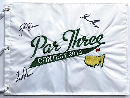 Флаг Masters golf с подпис на Арнолд Палмър, Джак Никлаус, Гари Плейър, наименование на 3, psa dna loa