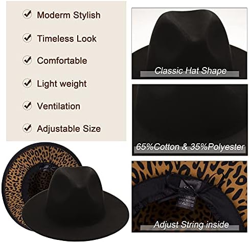 Оцветен фетровая фетровая шляпаUTOWO-Панама-За-Жени-Мъжете с широка периферия са Черни на цвят и леопардовой почувствах шапка в стил Мозайка в стил Джаз