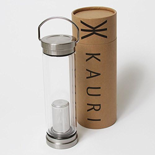 Kauri - Стъклена бутилка за вода с двойни стени и капак от неръждаема стомана - 21 унция - Стъклена бутилка